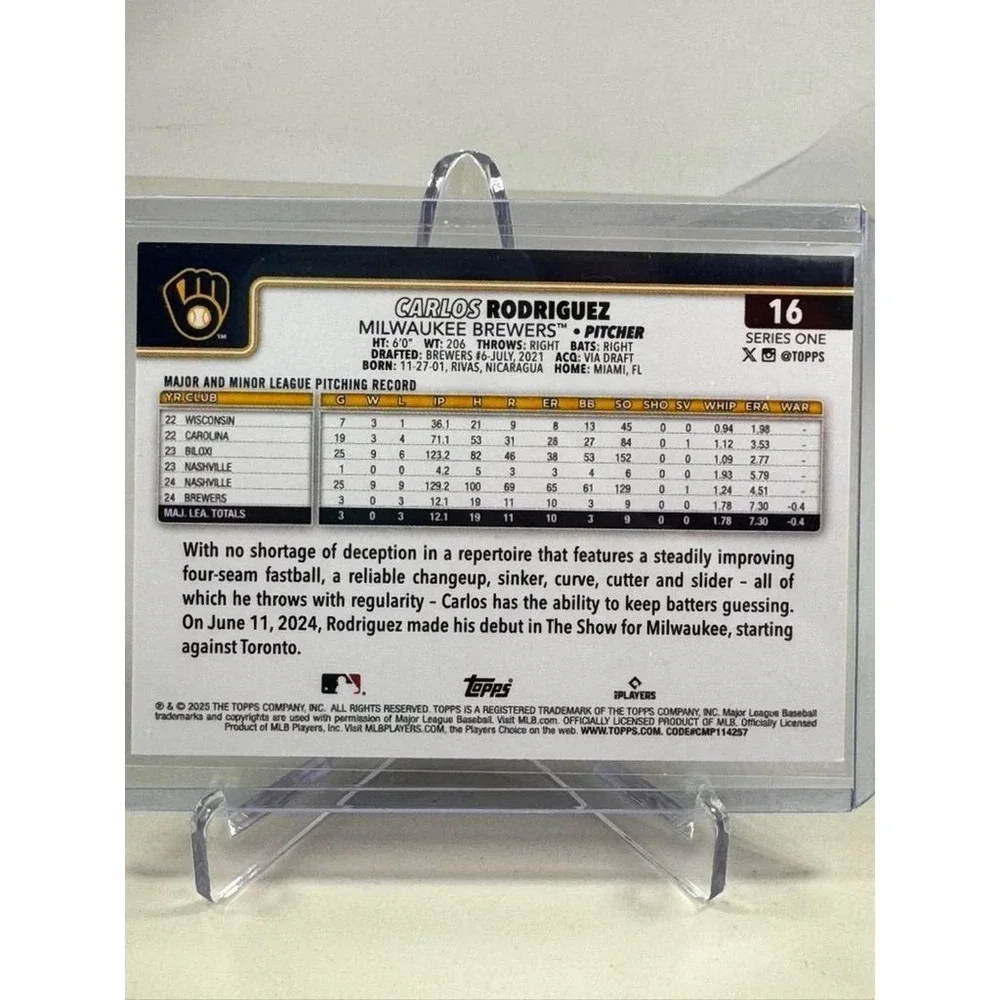 2025 Topps Series 1 Carlos Rodriguez Brewers RC #16 Easter Holiday Tin Exclusive